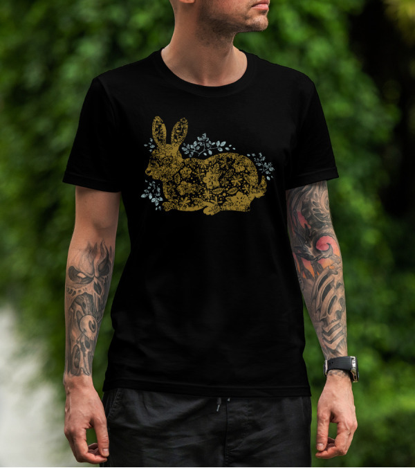 Rabbit Floral Pattern Botanical T-Shirt