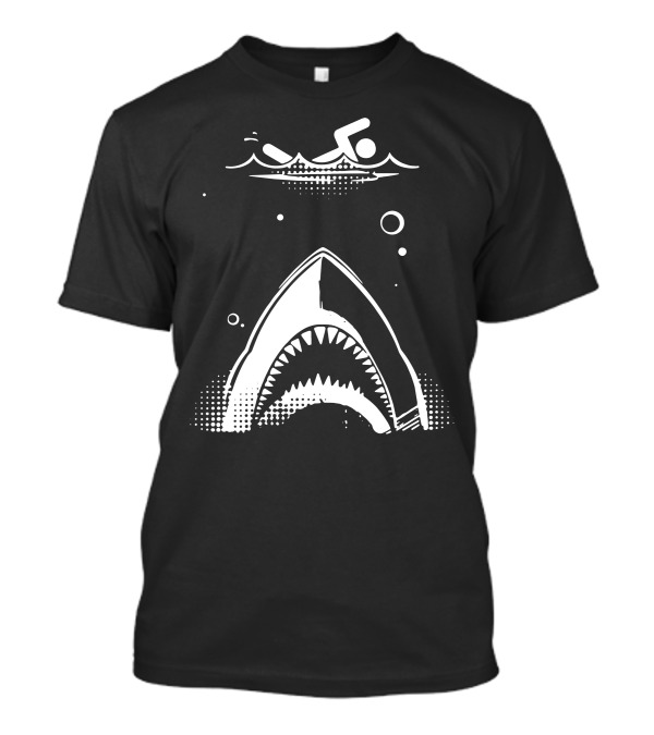 Swimming Icon Above Shark Mouth Confrontation T-Shirt