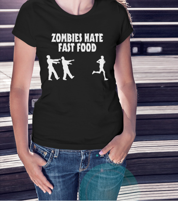 Zombies Hate Fast Food Silhouette Running Chase T-Shirt