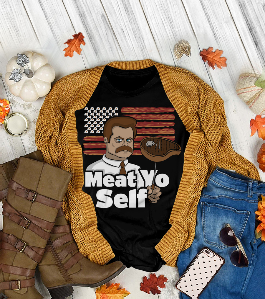 Meat Yo Self Grilled Steak USA Flag 백넘버 1 Solidarity T-Shirt
