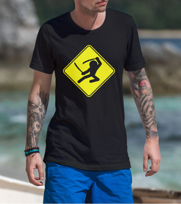 Ninja Crossing Sign Yellow Warning T-Shirt