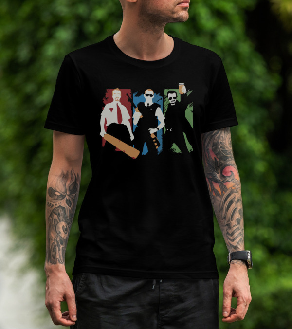 Shaun Of The Dead Movie Characters With Cricket Bat And Pint T-Shirt