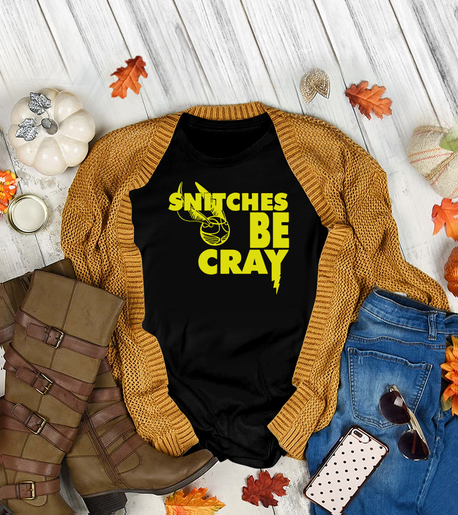 Snitches Be Cray Golden Ball with Wings and Lightning Bolt T-Shirt