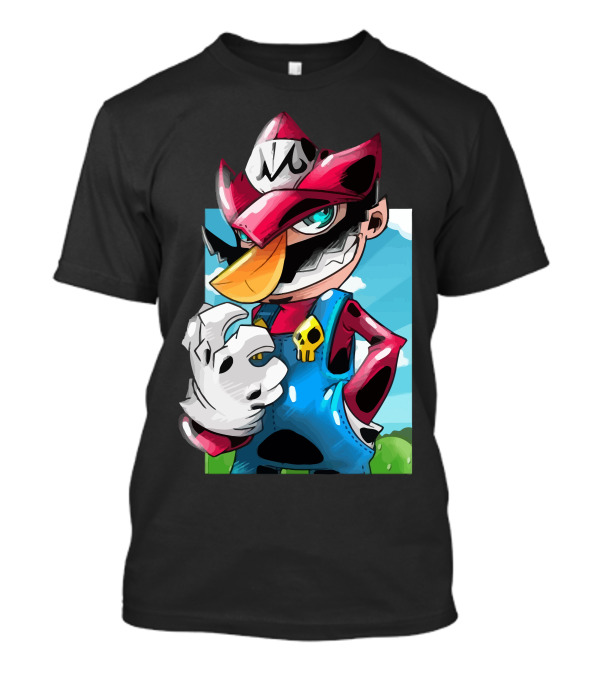 Makai Mario Crossover Character With Skull Emblem And Mischievous Expression T-Shirt