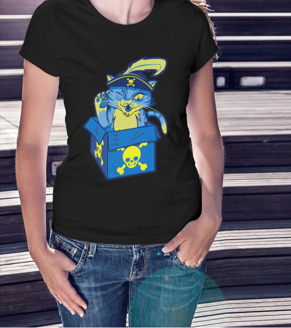 Captain Meow Pirate Cat In Skull And Crossbones Box T-Shirt