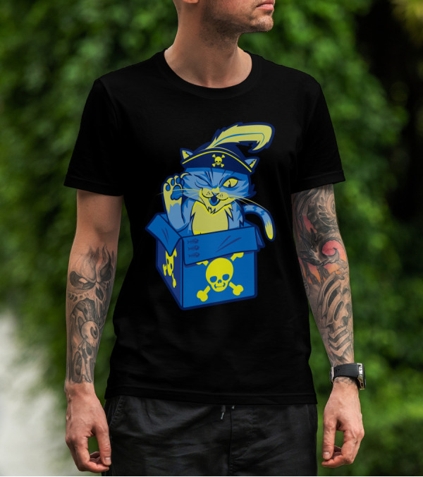 Captain Meow Pirate Cat In Skull And Crossbones Box T-Shirt