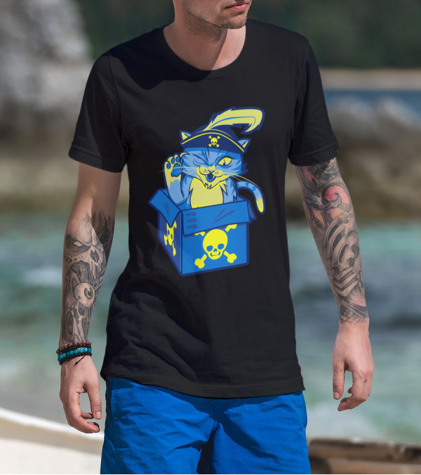 Captain Meow Pirate Cat In Skull And Crossbones Box T-Shirt