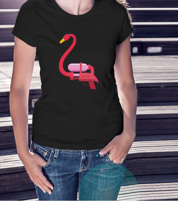 Sneak Attack Flamingo Water Gun Art Toy Weapon T-Shirt