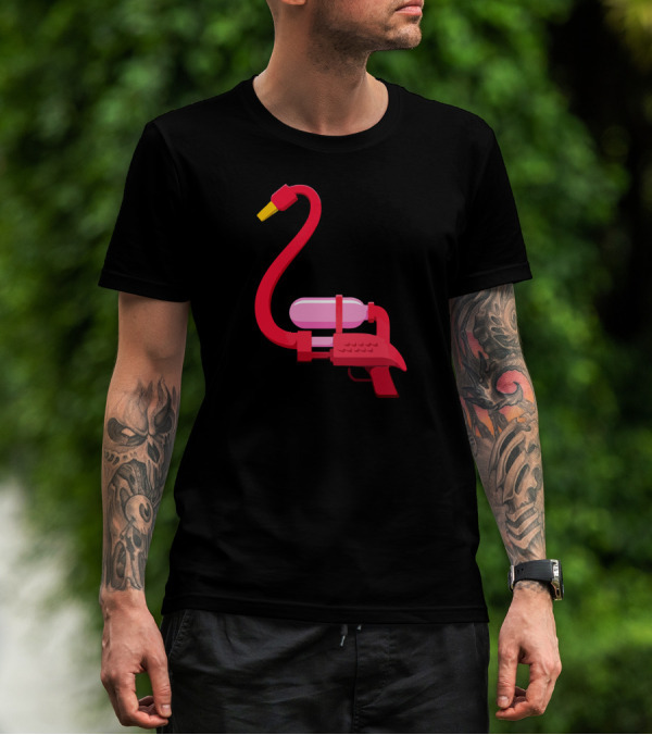 Sneak Attack Flamingo Water Gun Art Toy Weapon T-Shirt
