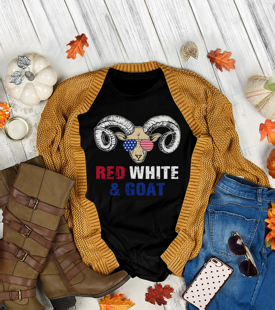 Red White and Goat 4th of July Veteran DD 214 Coast Guard T-Shirt