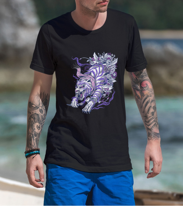 Ajian Macan Putih Tiger With Floral And Vine Elements T-Shirt