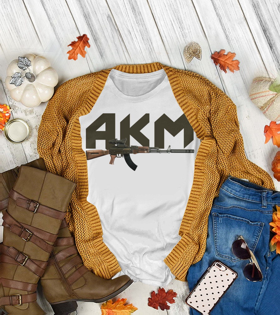 AKM Assault Rifle Large Text Behind Image T-Shirt