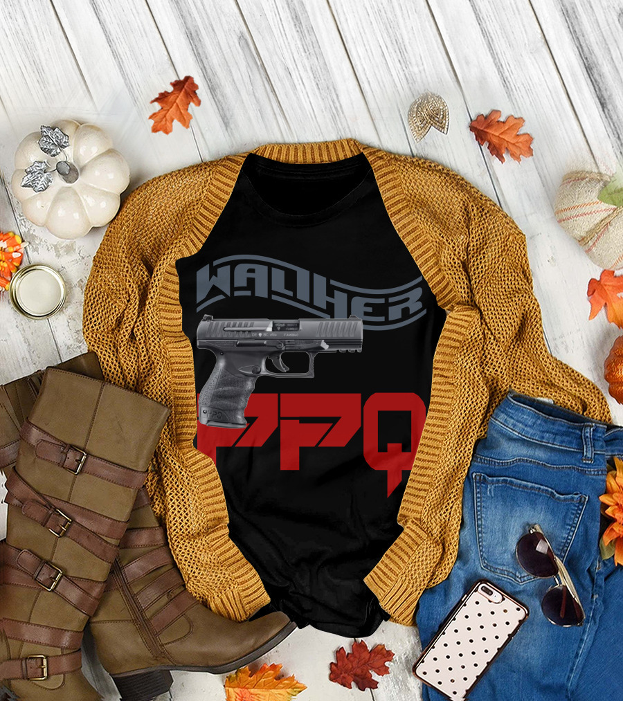 Walther PPQ Handgun Design with Bold Typography T-Shirt
