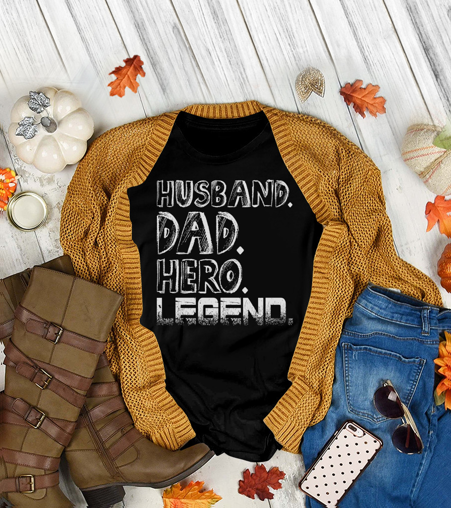 Husband Dad Hero Legend Black T-Shirt