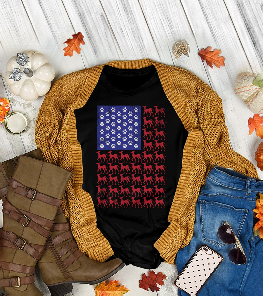 Italian Greyhound American Flag Patriotic 4th of July with Paw Prints T-Shirt