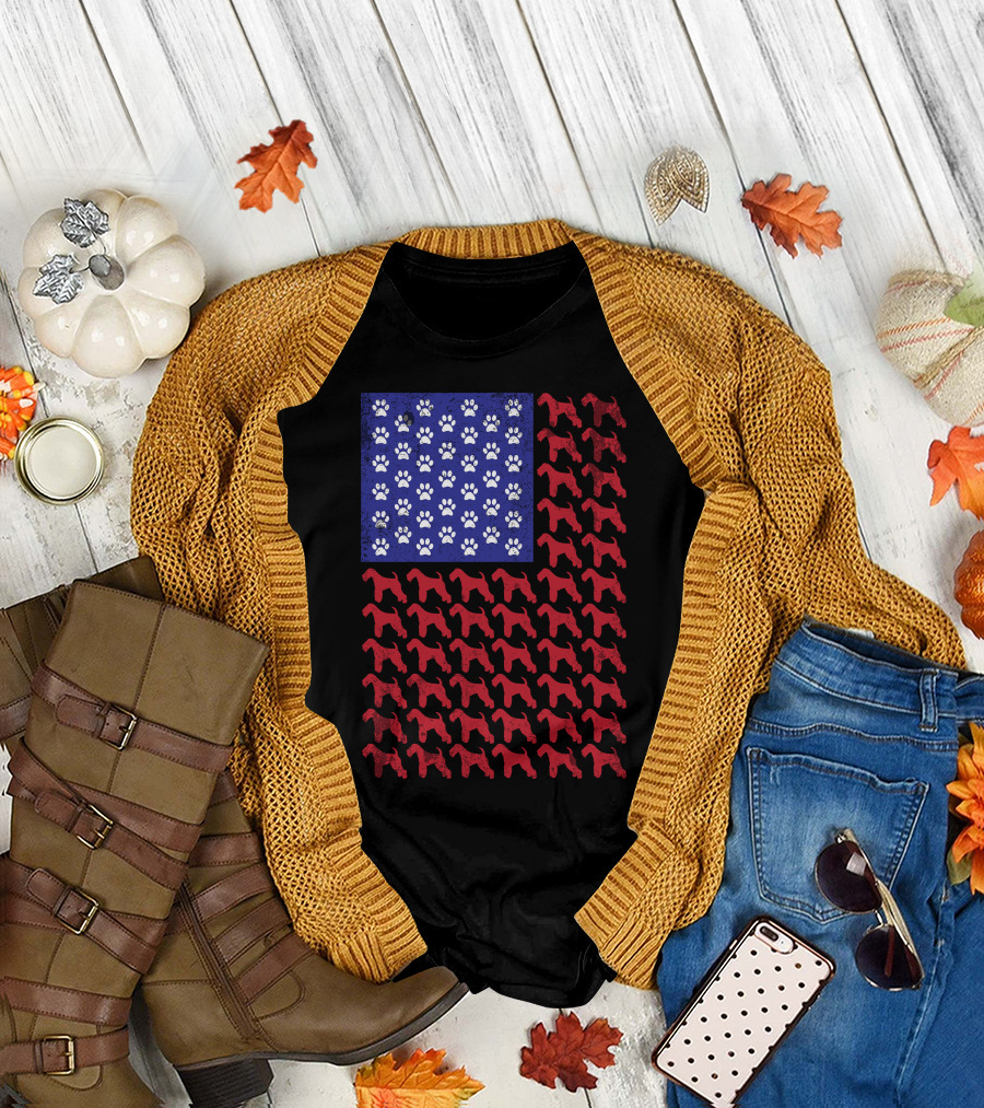 Lakeland Terrier Paw Print Stars and Terrier Stripes American Flag T-Shirt