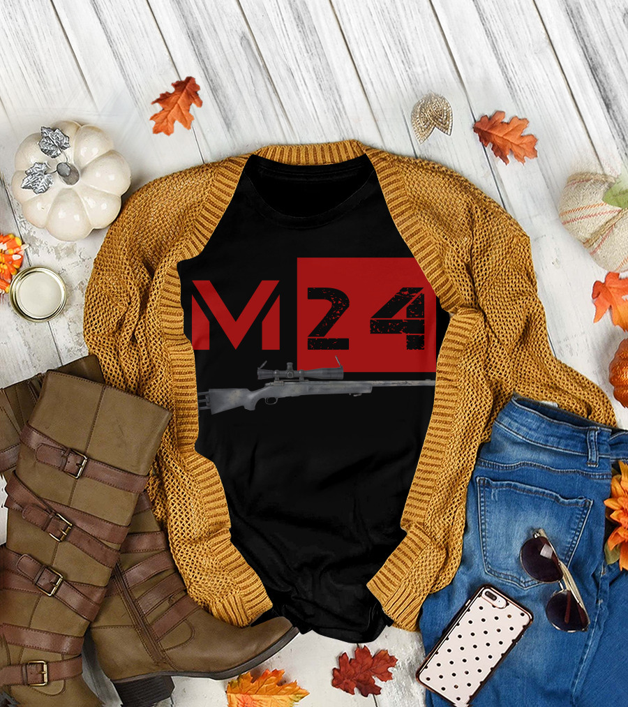 M24 Sniper Rifle Graphic with Distressed Red Text T-Shirt