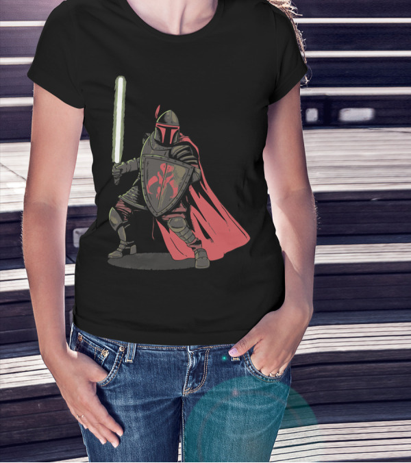 Mandalorian Knight With Lightsaber And Shield T-Shirt