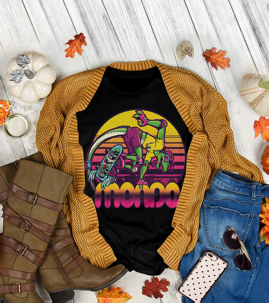 Mondo Gecko Skateboarding Sunset T-Shirt