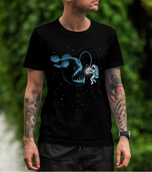 Netherfish Hunting Astronaut Space Encounter With Anglerfish-Like Creature T-Shirt