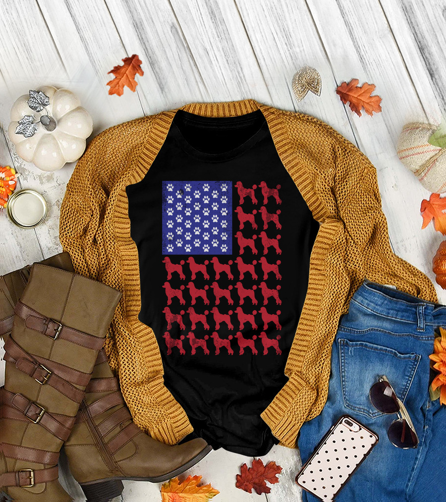 Poodle Paw Print American Flag T-Shirt
