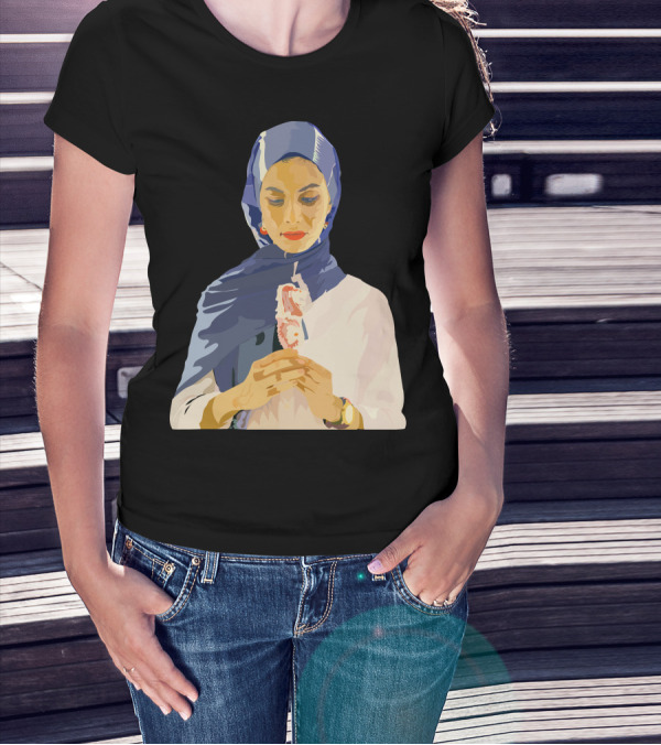 Vector Blue Hijab Woman Holding Flower T-Shirt