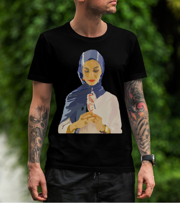 Vector Blue Hijab Woman Holding Flower T-Shirt