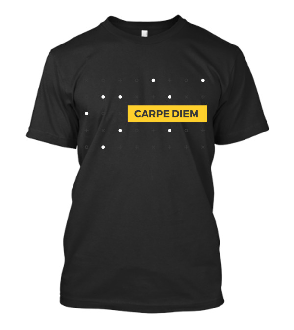 CARPE DIEM Yellow Block Minimalist Black Background With White Dots And Crosses T-Shirt