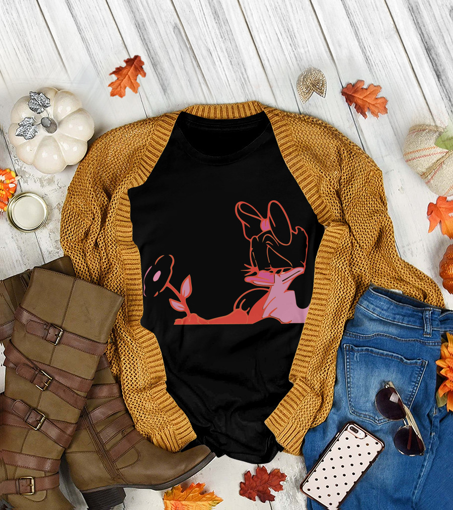 Daffy Duck with Flower Neon Outline T-Shirt