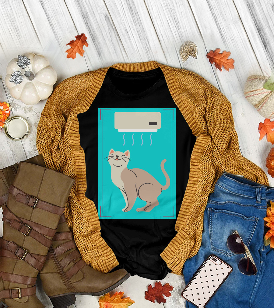 A Cat Enjoying Cool Airflow From Air Conditioner T-Shirt