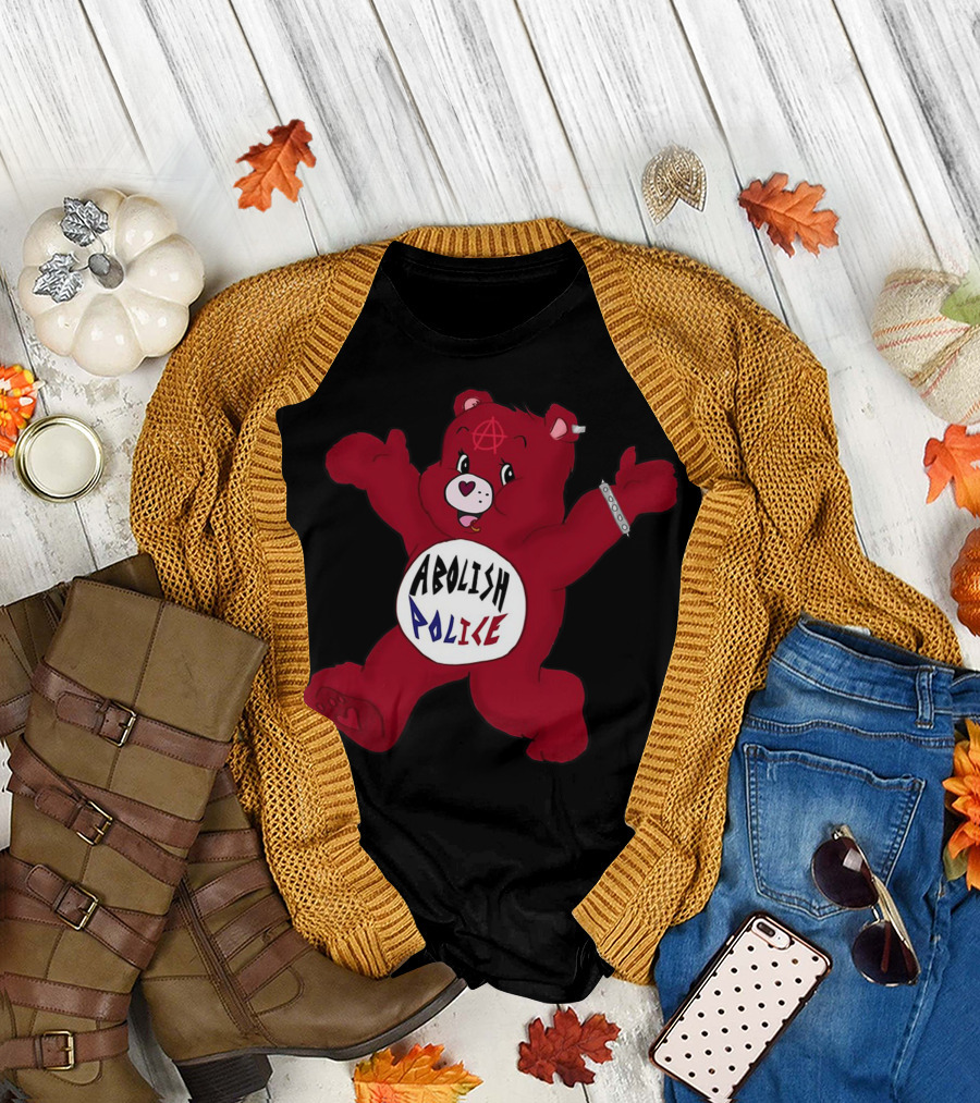 Abolish The Police Bear with Anarchy Symbol and Love Heart T-Shirt