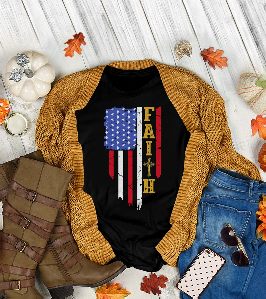 American Flag Faith with Cross T-Shirt