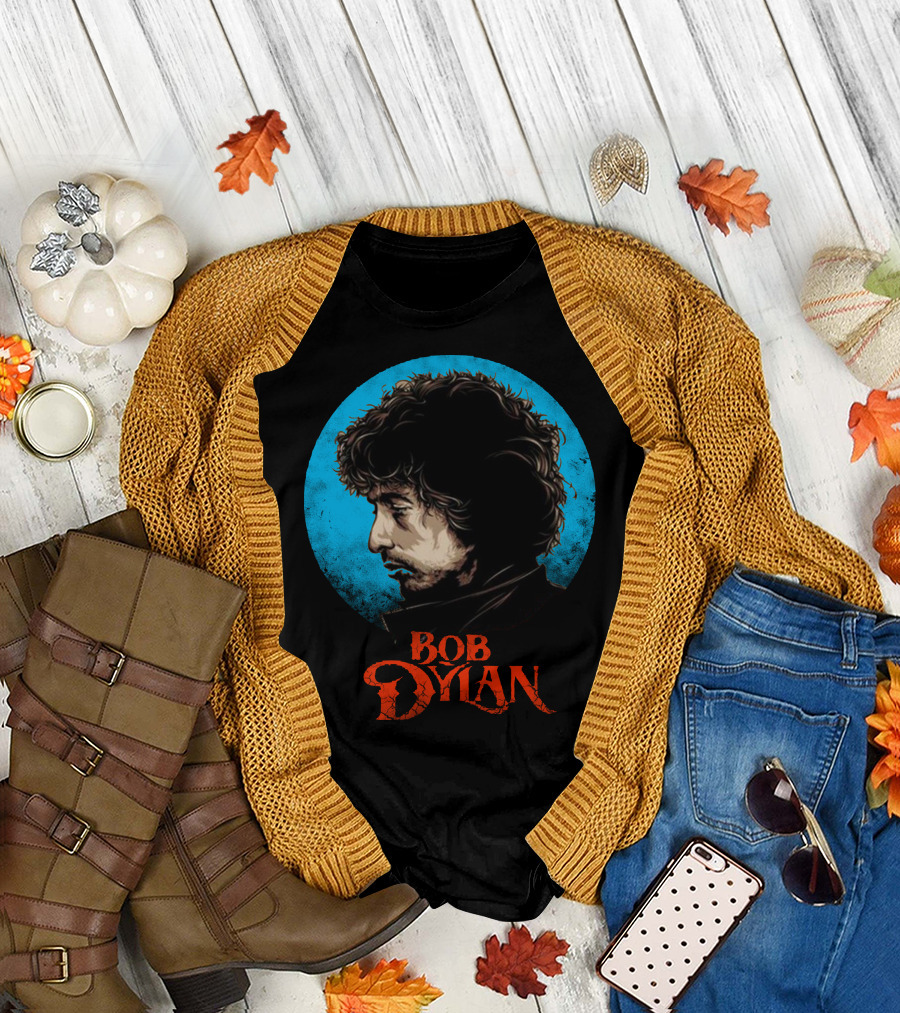 Bob Dylan Vintage Profile Black and Blue Circle T-Shirt