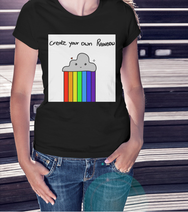 Create Your Own Rainbow Cute Cloud With Rainbow Stripes And Heart Detail T-Shirt