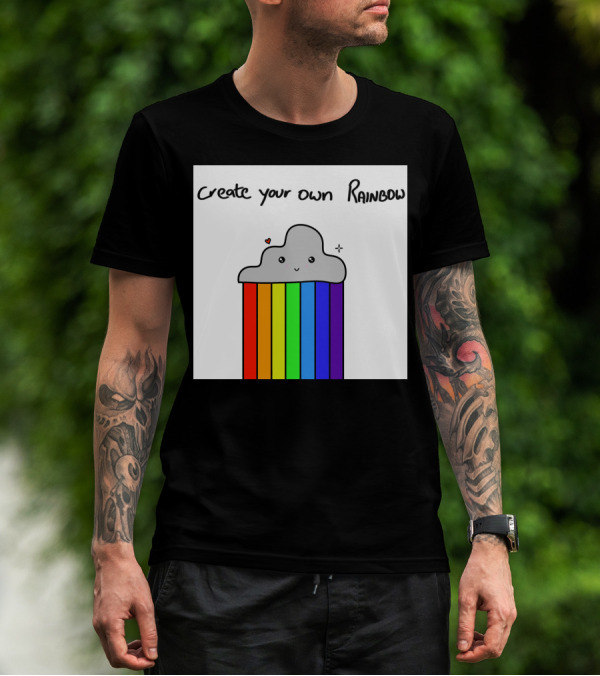 Create Your Own Rainbow Cute Cloud With Rainbow Stripes And Heart Detail T-Shirt
