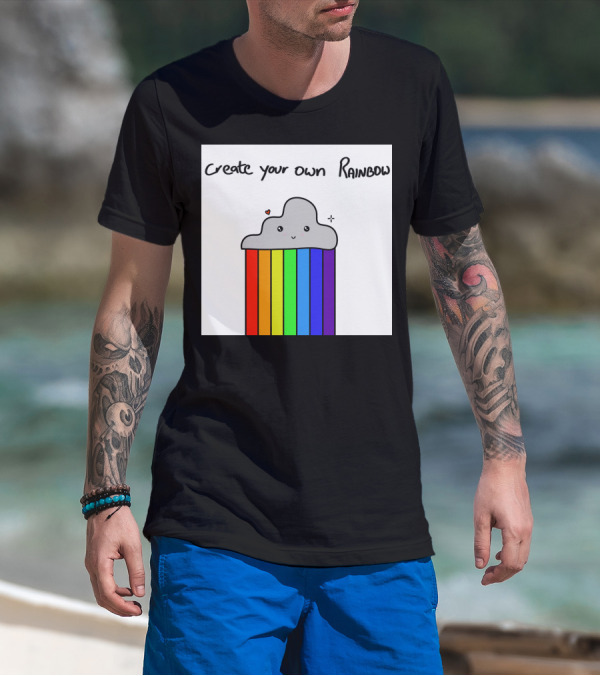 Create Your Own Rainbow Cute Cloud With Rainbow Stripes And Heart Detail T-Shirt