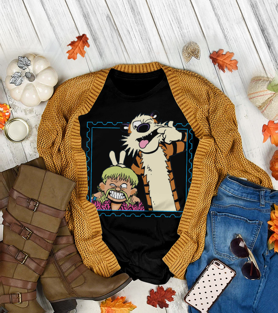 Exotic Joe and Tiger Comic Style Mischief and Fun T-Shirt