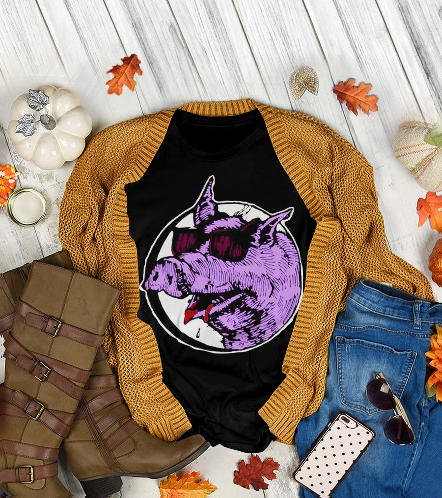 Purple Sunglasses Pig with Drool T-Shirt