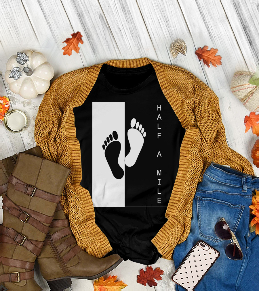 HALF A MILE Black and White Footprint Contrast T-Shirt