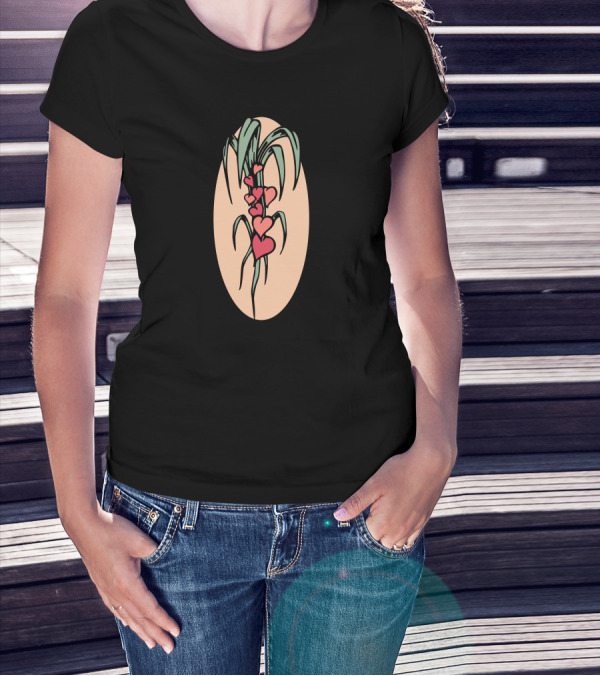 Hearts And Leaves Vintage Botanical Oval T-Shirt