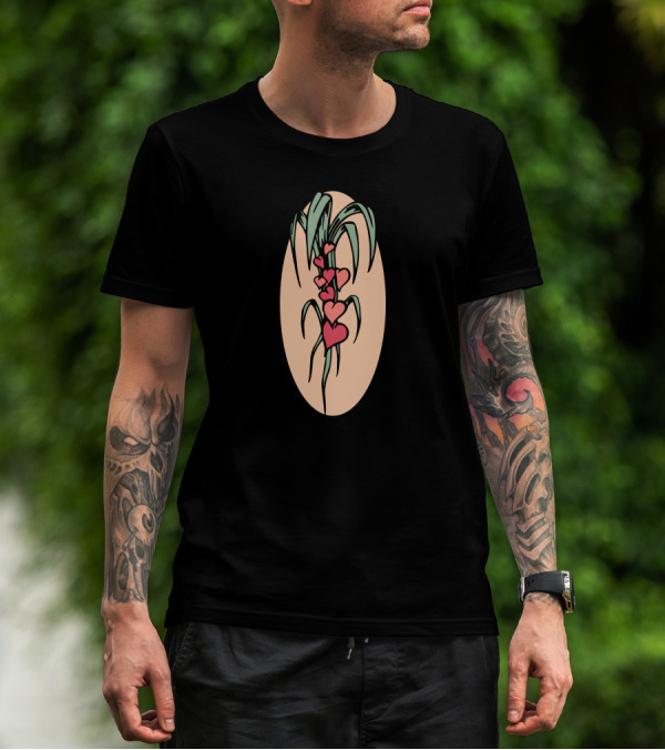 Hearts And Leaves Vintage Botanical Oval T-Shirt