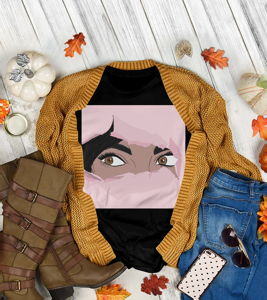 Jasmine Eye Expression Through Pink Torn Paper T-Shirt