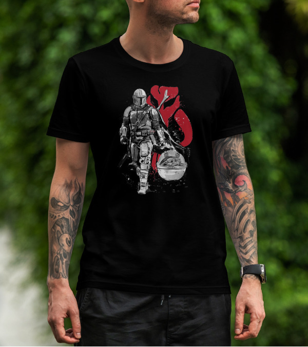 Mandalorian Warrior With Child And Mythosaur T-Shirt