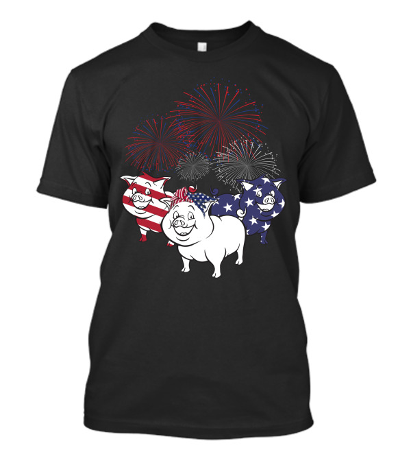 Pigs American Flag Patriotic Fireworks 4th Of July T-Shirt