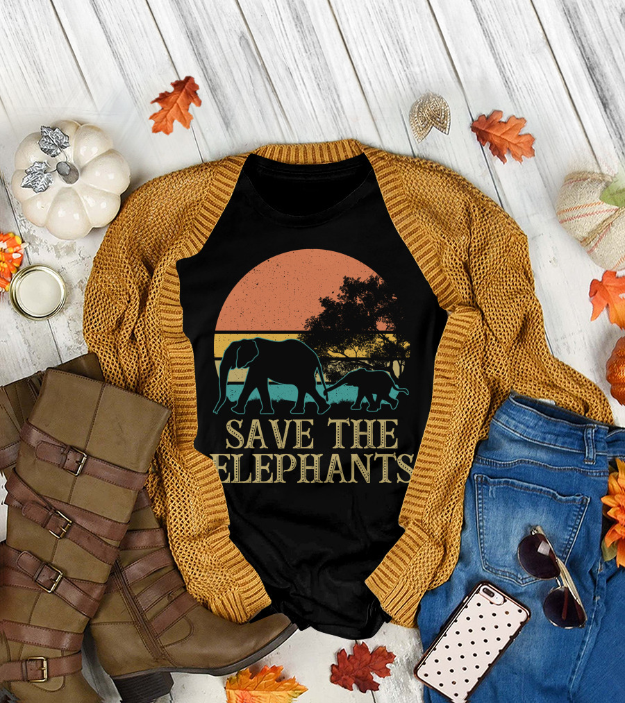 Sunset Silhouette Save The Elephants T-Shirt