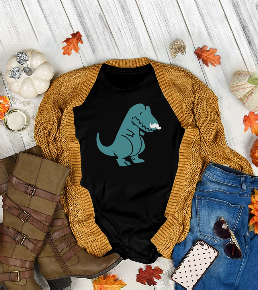T Rex Dinosaur with Mustache T-Shirt