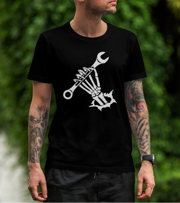Wrench Skull Skeleton Hand Mechanic Humor T-Shirt