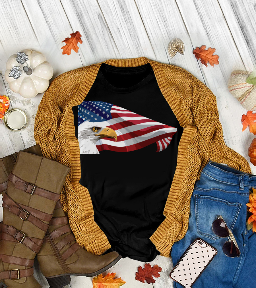 Bald Eagle with American Flag Banner T-Shirt
