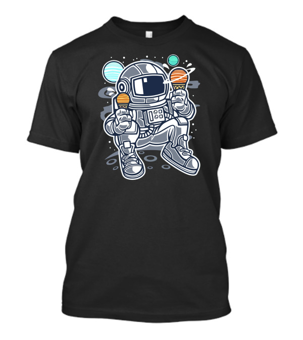 Astronaut Enjoying Ice Cream In Cosmic Space Adventure T-Shirt