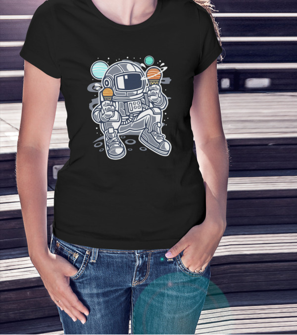 Astronaut Enjoying Ice Cream In Cosmic Space Adventure T-Shirt